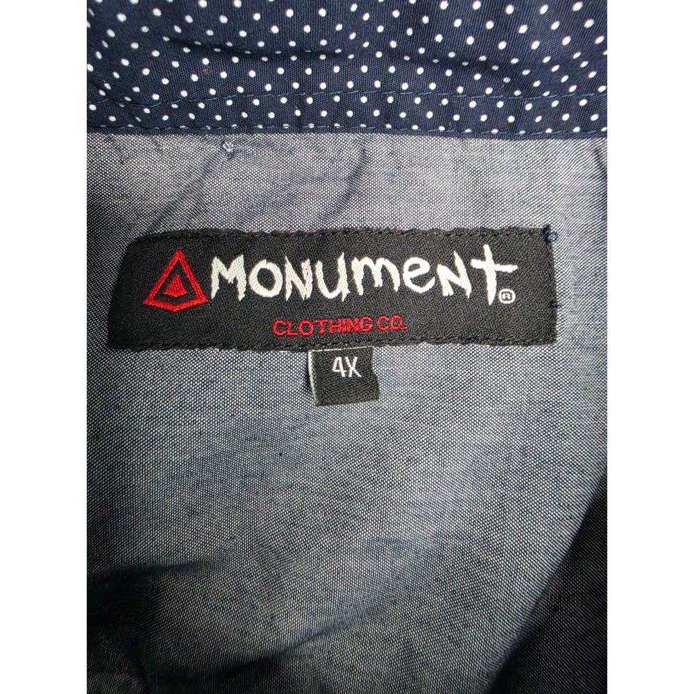 Monument Shirt Men's 4X Navy Blue Polka Dot 100% Cotton Button-Up Everyday Wear - Picture 3 of 7